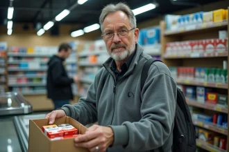 Un homme achetant plusieurs cartouches de cigarettes Winston dans un bureau de tabac au Luxembourg avant de les ramener en France