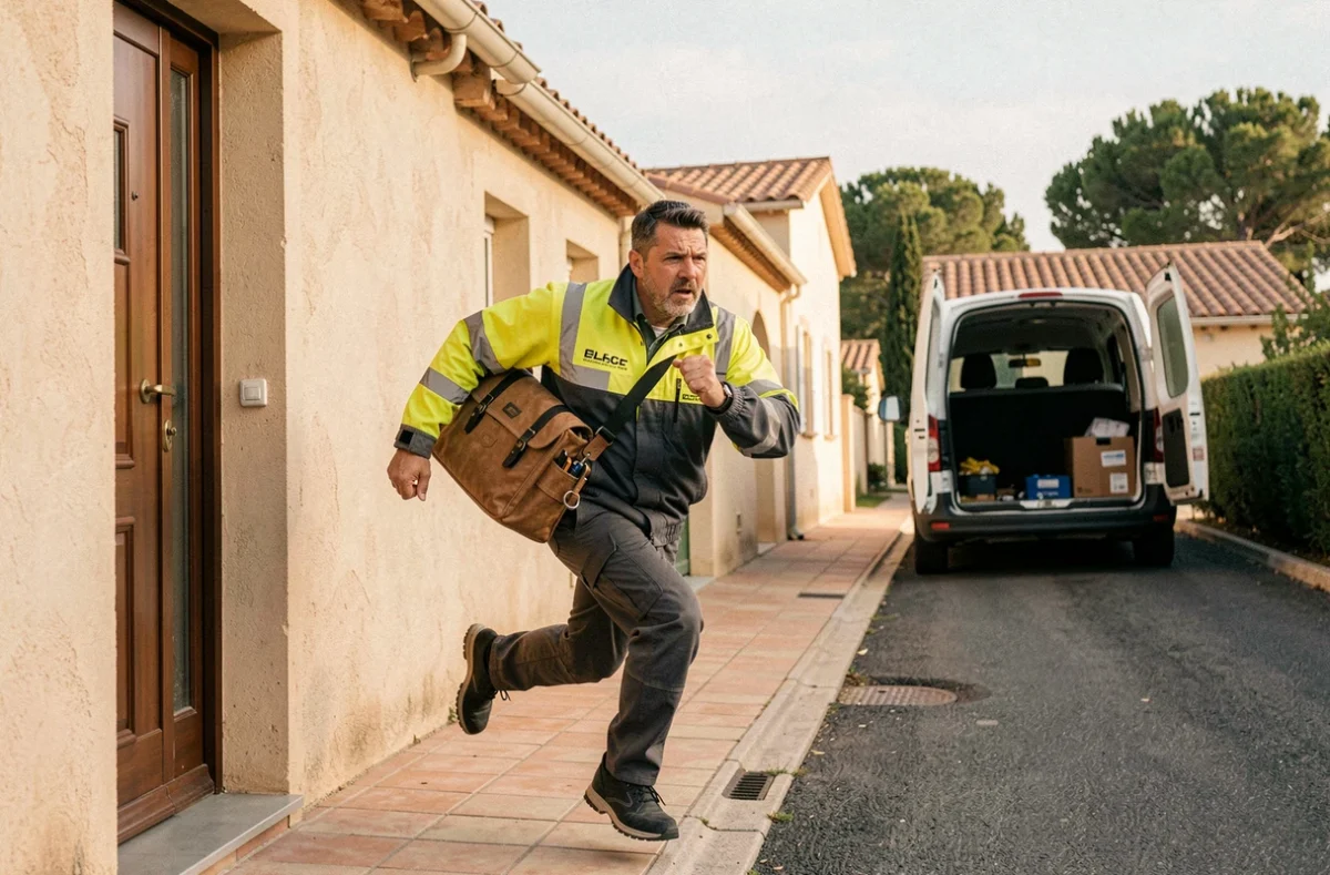 Serrurier A.D.I.R. en intervention rapide dans une rue résidentielle du Gard, sac à outils en main