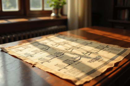 Ancien arbre généalogique royal sur une table en bois