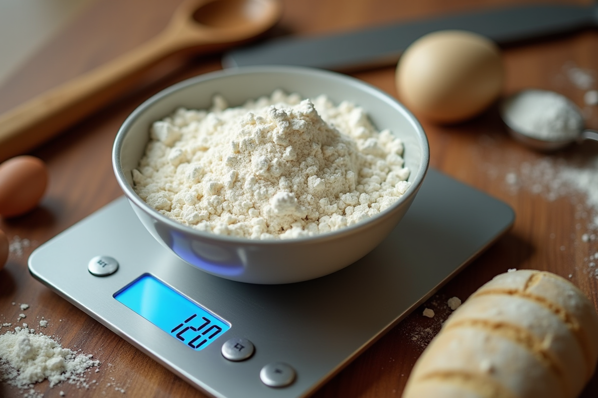 Balance de cuisine numérique avec farine et ustensiles
