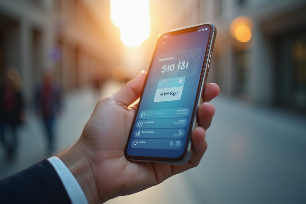 Smartphone avec application bancaire moderne en main