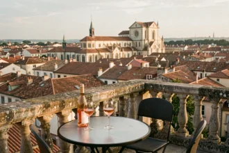 Terrasse de bar en hauteur à Toulouse avec vue panoramique sur les toits en terre cuite et la basilique Saint-Sernin