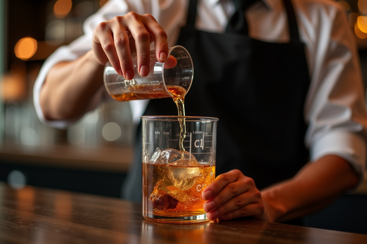 Barman versant liquide dans un cylindre gradué précis