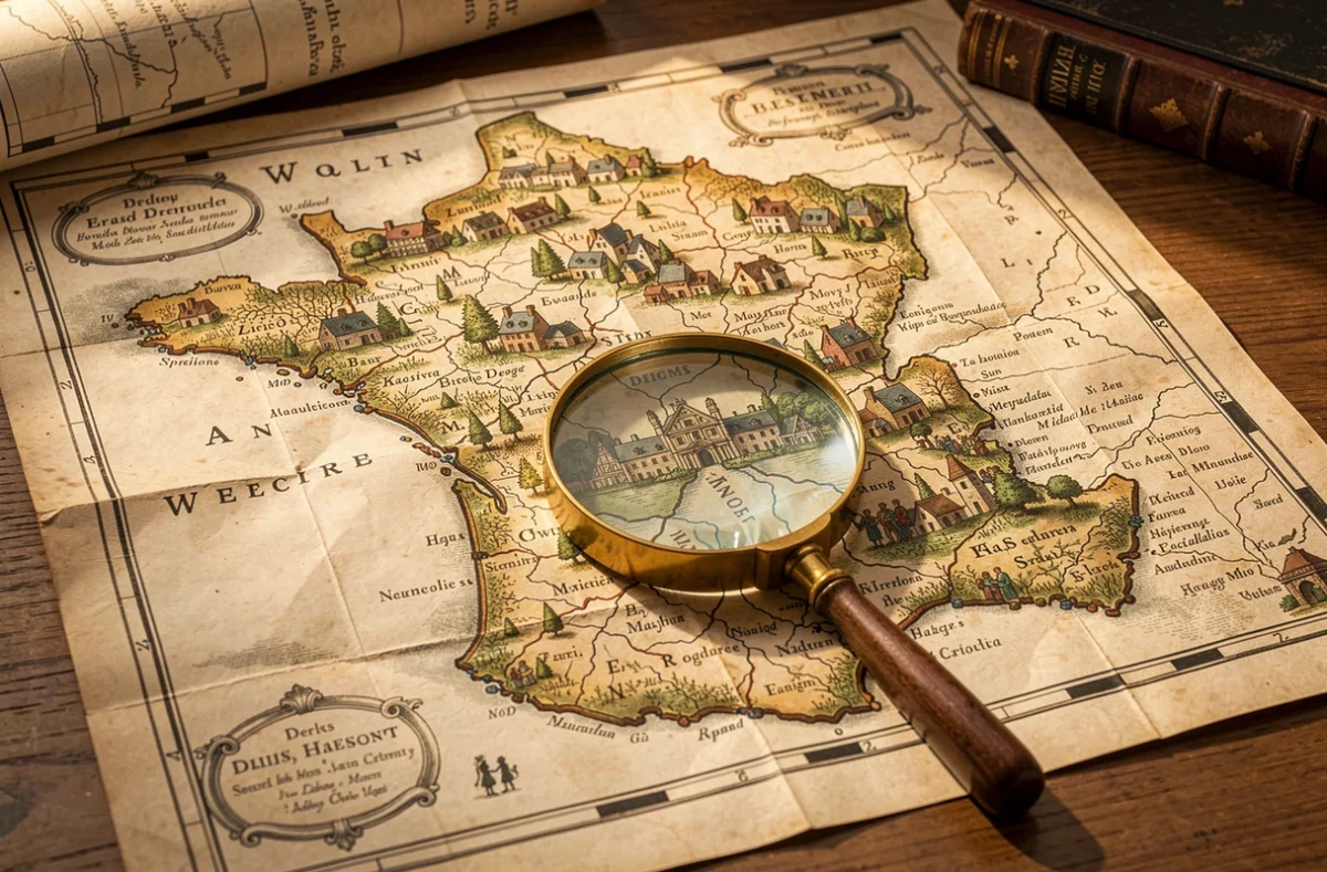 Carte ancienne de France avec des noms de villages