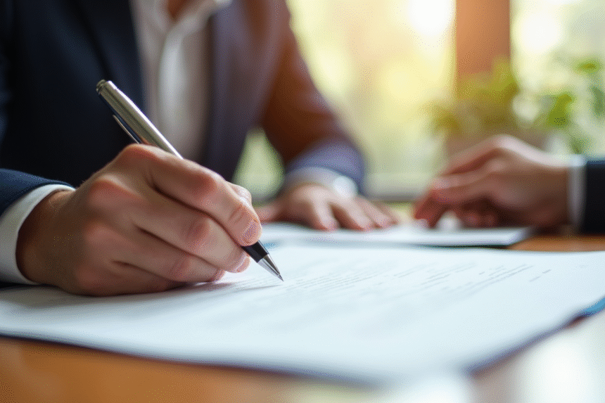 Signature d un contrat dans un bureau lumineux