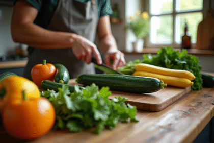 Préparation de courgettes et pommes Zabergäu sur plan de travail