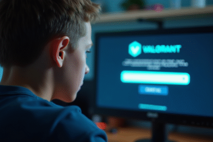 Jeune joueur regardant un écran d'ordinateur avec erreur Valorant