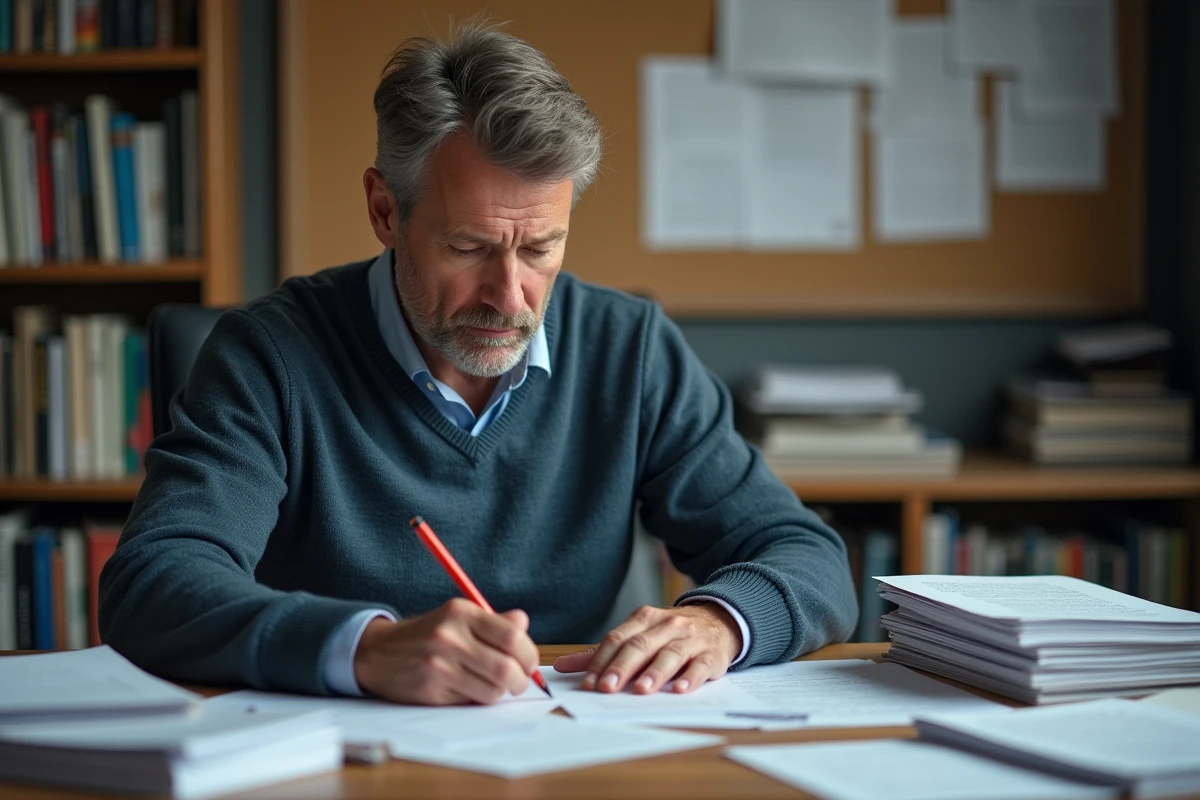 Examinateur corrigeant un script d