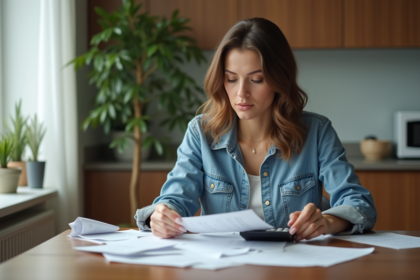 Femme en train de vérifier ses factures à la maison