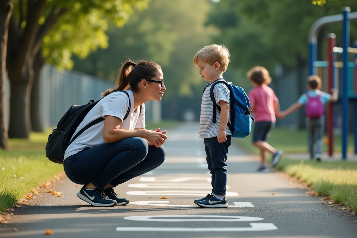 Garçon anxieux avec sa mère à l