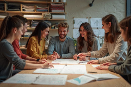 Groupe de jeunes créateurs de mode dans un studio créatif