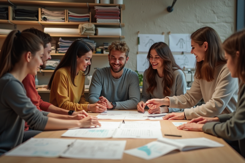 Groupe de jeunes créateurs de mode dans un studio créatif