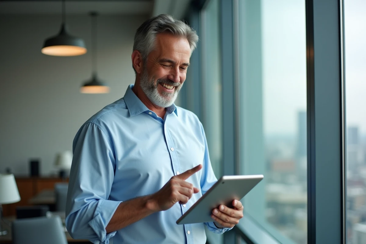 Homme organisant sa liste d appels dans un bureau