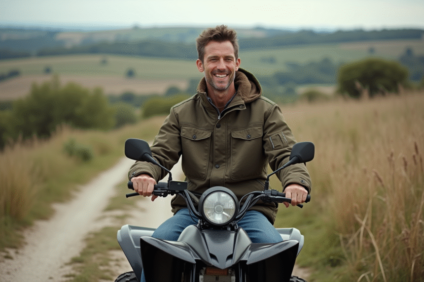 Homme en pleine nature sur un quad homologué en campagne