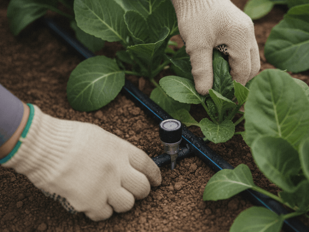Installation d'un système d'irrigation goutte-à-goutte économe en eau dans une culture maraîchère