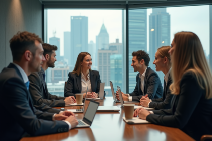 Groupe de professionnels en réunion dans un bureau moderne