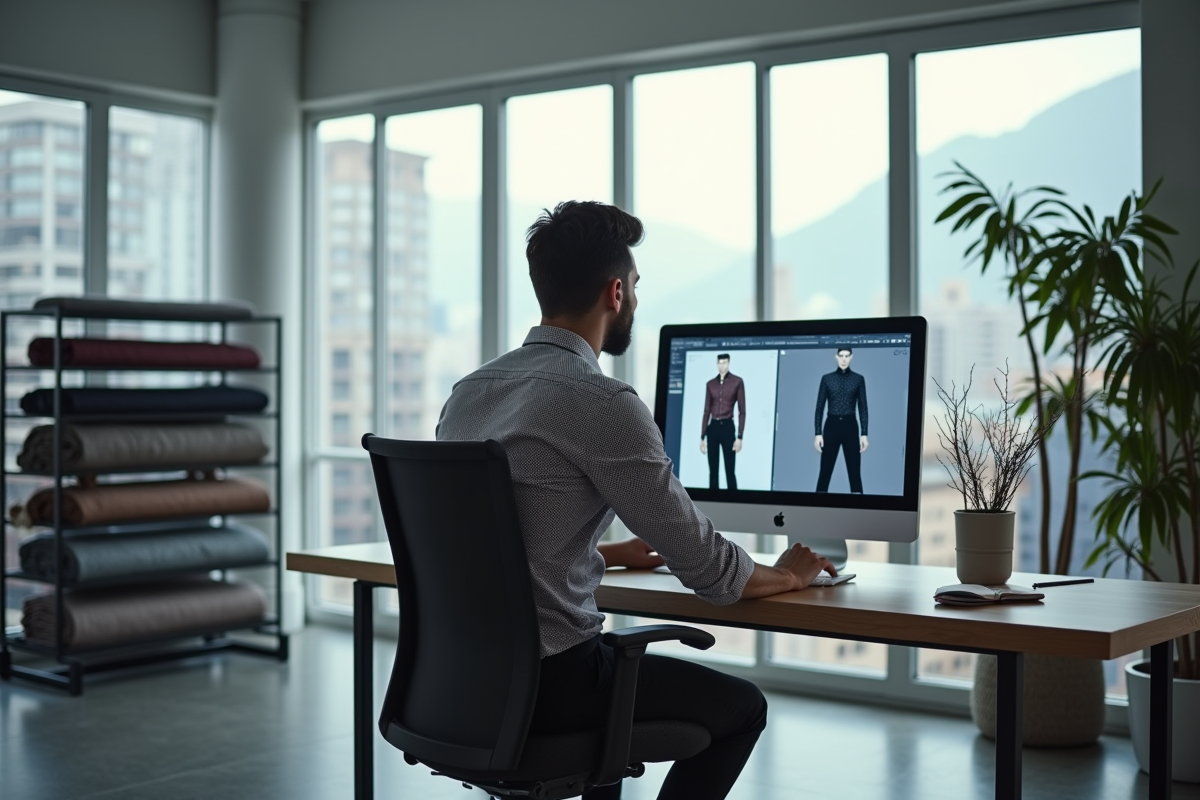Technicien mode homme travaillant sur un design CAD